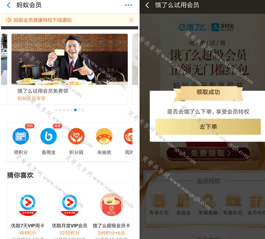 支付宝领取饿了么会员